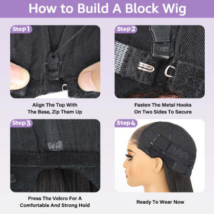 24h Shipping | Wigari Block Wig Straight Hair Bleached Knots Wig With Optional Replaceable Zip Lace Tops