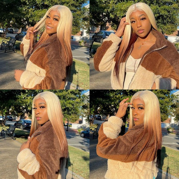 Ombre 613 Brown 13x4 Lace Frontal Wig Straight & Body Wave Preplucked Human Hair Lace Front Wigs