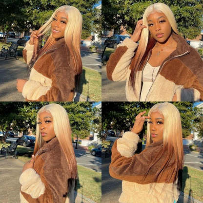 Ombre 613 Brown 13x4 Lace Frontal Wig Straight & Body Wave Preplucked Human Hair Lace Front Wigs