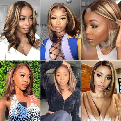Highlight 4/27 Color & 99J Color Bob Wigs Human Virgin Hair Preplucked Lace Front Wigs