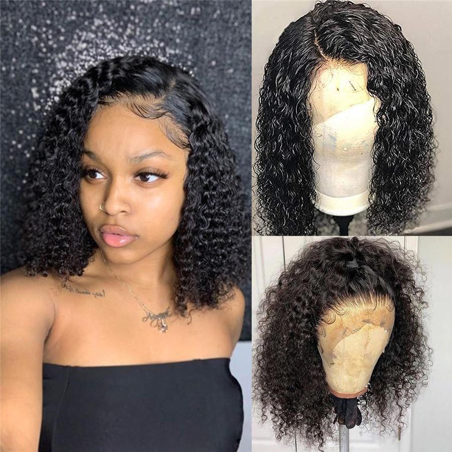 Short Bob Wigs Kinky Curly Human Hair 13x4 13x6 Lace Front Wigs Pre Plucked with Baby Hair Natural Black
