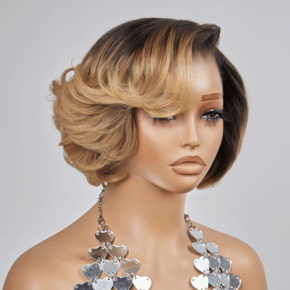 13x4 Glueless Blonde Color Ombre Layered Bob Wig Glueless Wavy