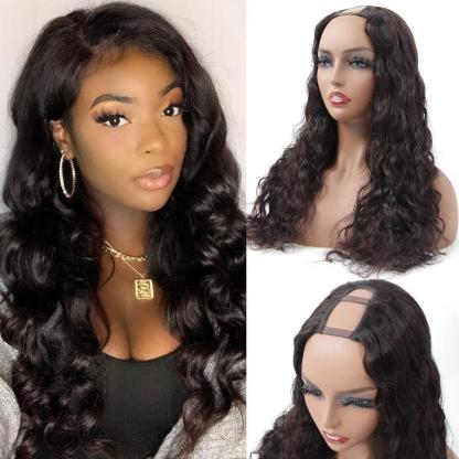 Loose Deep Wave U Part Human Hair Wig for Women, Brazilian Remy Human Hair Glueless Full Head Clip in Half Wig 180% Density