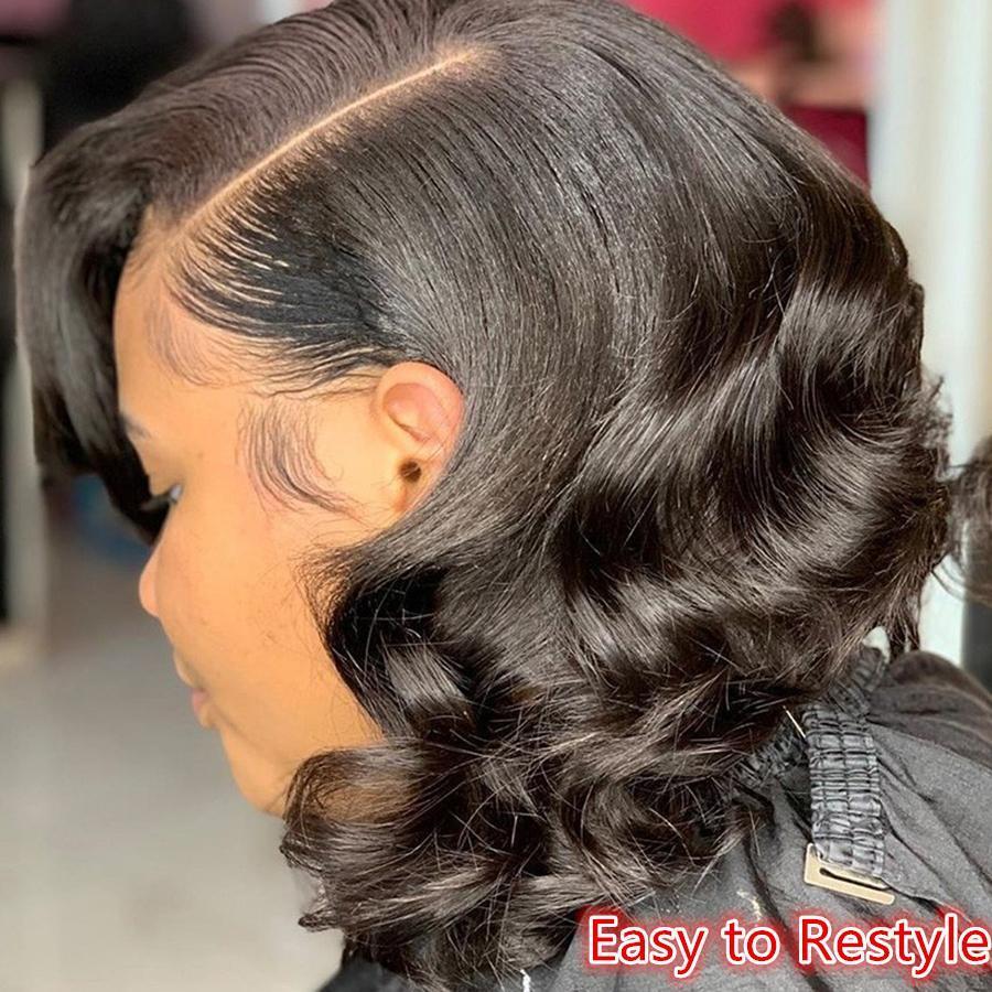 Thick Body Wave Bob Wigs Human Hair 13x4 13x6 HD Lace Frontal Wigs Natural Black