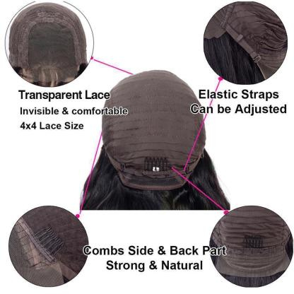 Straight Lace Closure Wigs 4x4 Closure Wig Glueless Human Hair Wigs Pre Plucked With Baby Hair Remy