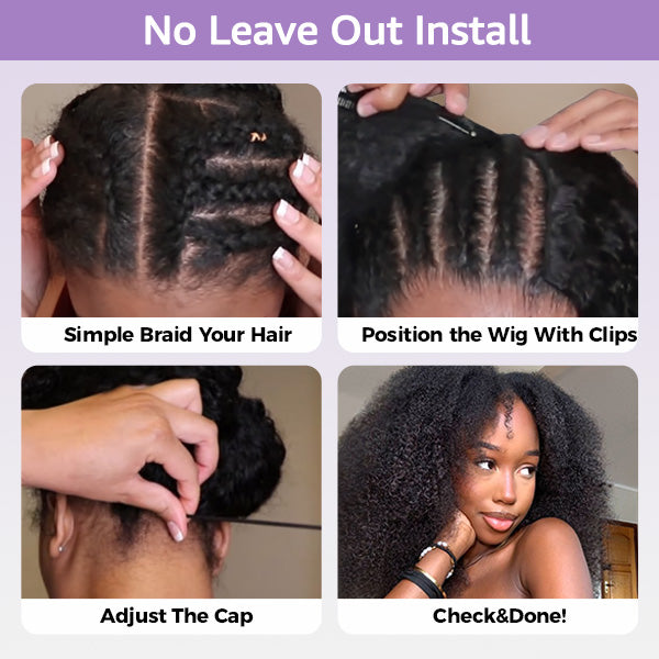 Afro Curly Elastic Drawstring V Part Wig No Leave Out Glueless Wig Beginner Friendly