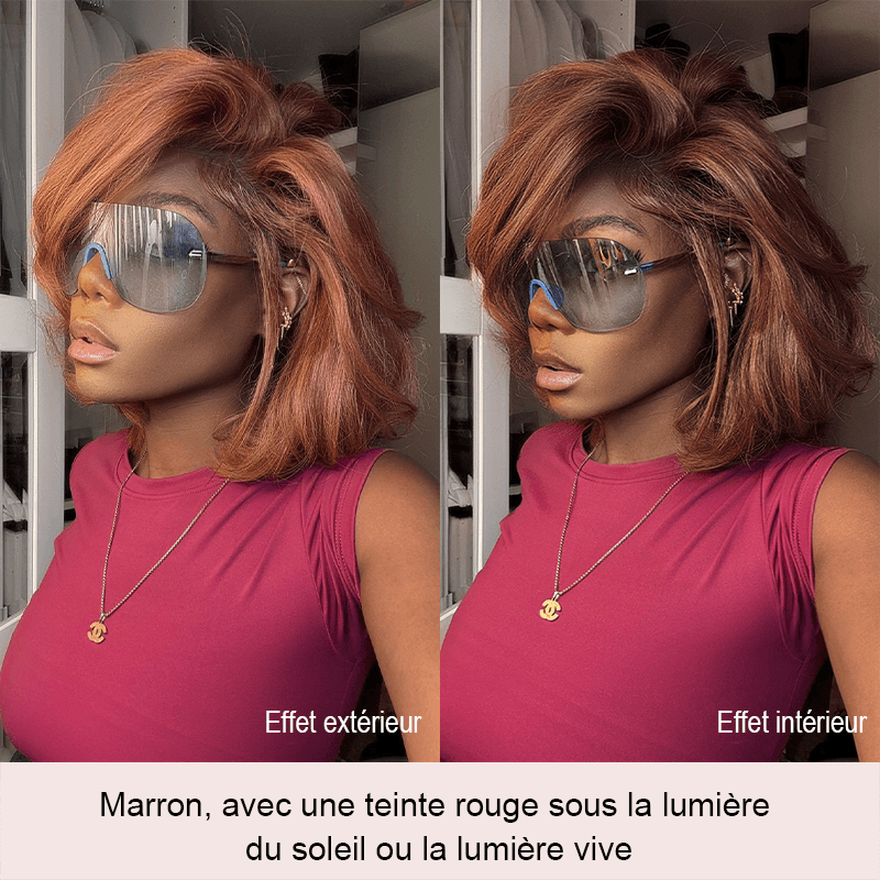 Couche C Partie Glueless 7x4 Brun Caramel Blond Mixte/Naturel Bob Perruque Sans Colle