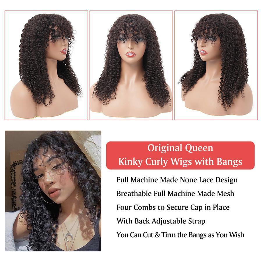 Kinky Curly Bomb Look Premium 100% Remy Human Hair Wig With Bangs