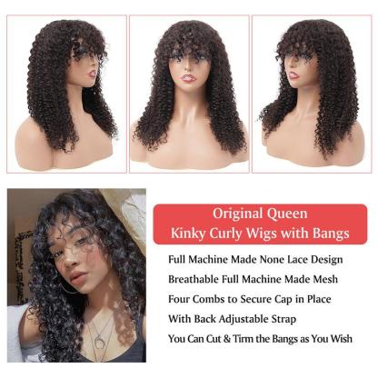 Kinky Curly Bomb Look Premium 100% Remy Human Hair Wig With Bangs