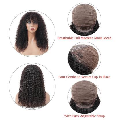 Kinky Curly Bomb Look Premium 100% Remy Human Hair Wig With Bangs