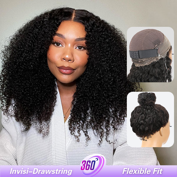 Wigari Afro Curly Hair Invisi-Drawstring 360 Lace Glueless Wig Beginner Friendly