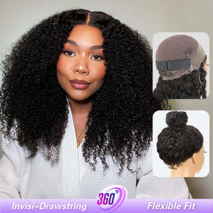 Wigari Afro Curly Hair Invisi-Drawstring 360 Lace Glueless Wig Beginner Friendly
