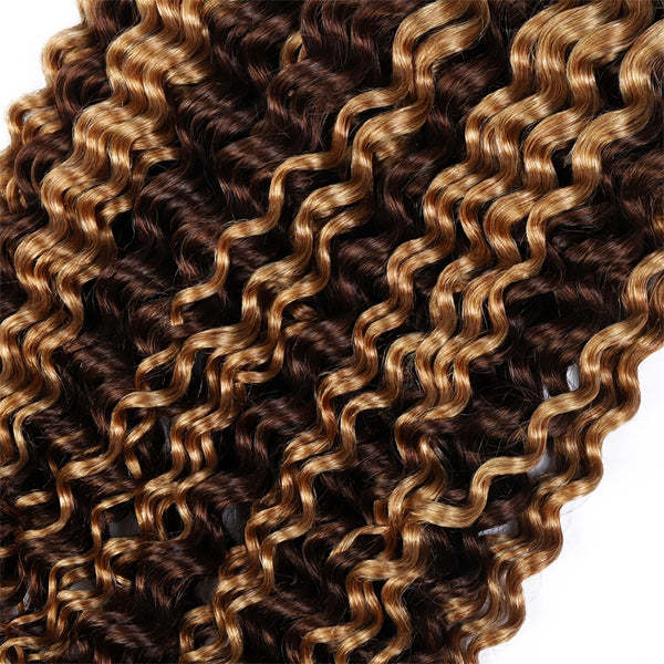 Highlight Bulk Human Hair For Braiding P4 27 Ombre Blonde Deep Wave Boho Braiding Human Hair Bundles No Weft Bundles