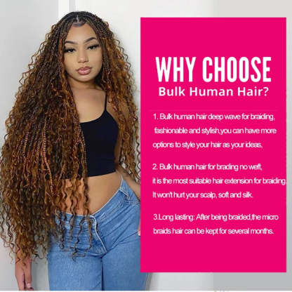 Highlight Bulk Human Hair For Braiding P4 27 Ombre Blonde Deep Wave Boho Braiding Human Hair Bundles No Weft Bundles