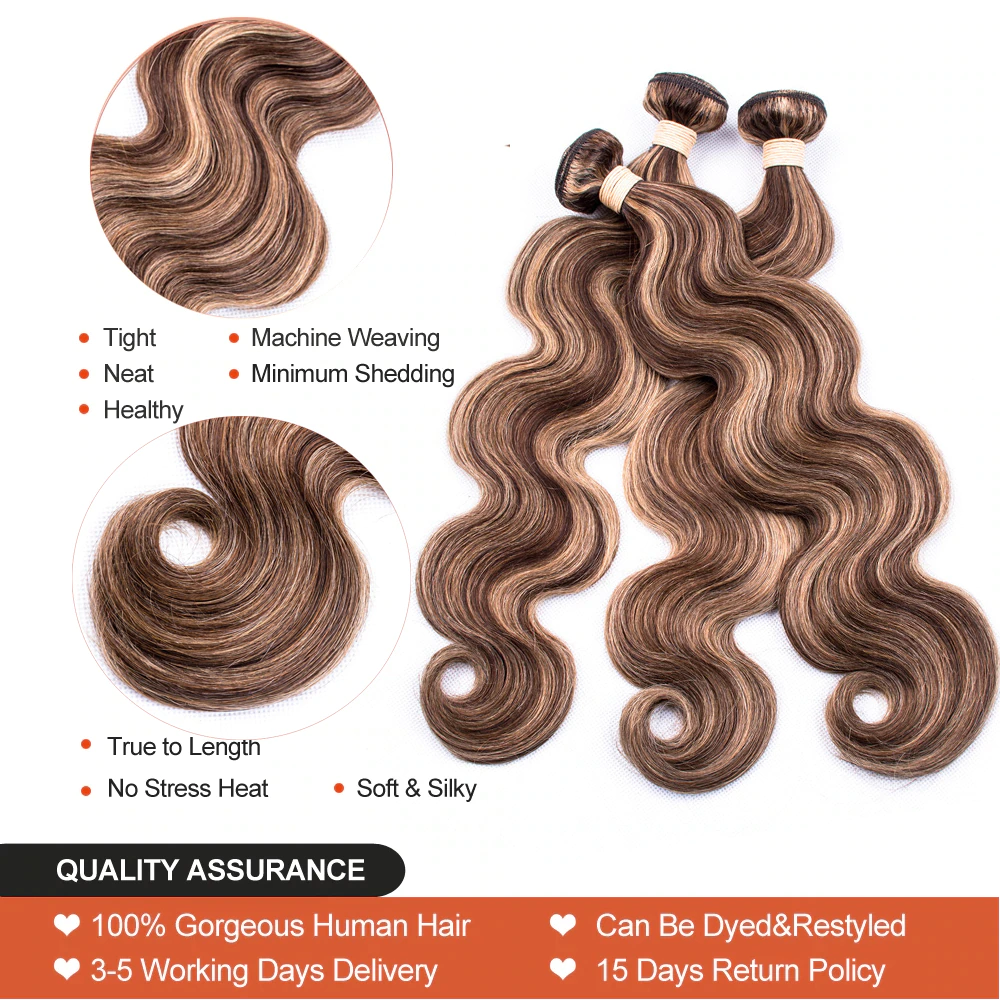 Highlight P4/27 Body Wave 3 Bundles 100% Virgin Human Hair Extension