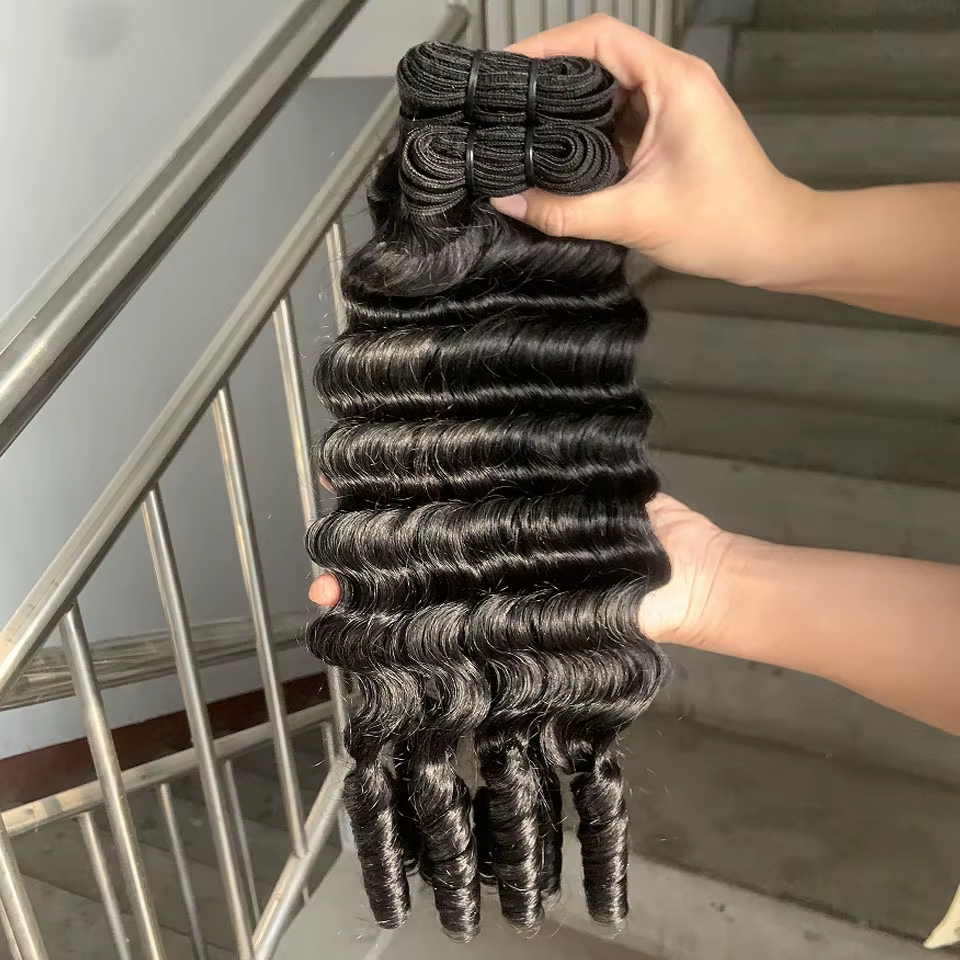  15A Burmese Curly Funmi Loose Deep 4 Bundles Human Hair Extensions Burmese Pixie Curls Raw Hair 100% Human Hair