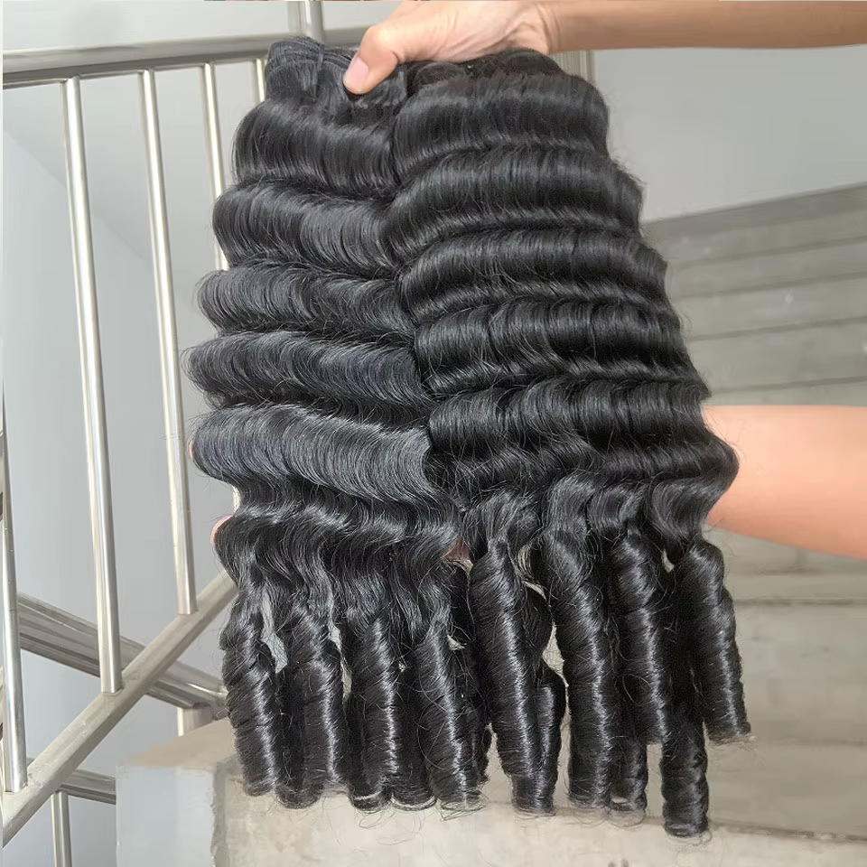  15A Burmese Curly Funmi Loose Deep 4 Bundles Human Hair Extensions Burmese Pixie Curls Raw Hair 100% Human Hair