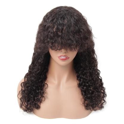 Low-Maintenance Water Wave Human Hair Wig with Bangs Heat-Friendly No Shedding