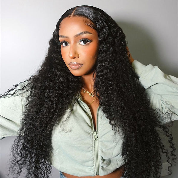 Kinky Curly Invisi-Drawstring Pre-Cut 360 Lace Glueless Wig With Bleached Knots Pre-Plucked Hairline