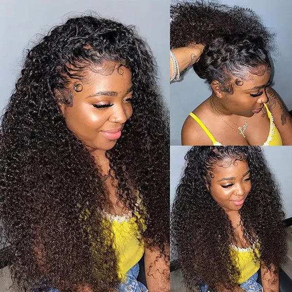 Kinky Curly Invisi-Drawstring Pre-Cut 360 Lace Glueless Wig With Bleached Knots Pre-Plucked Hairline