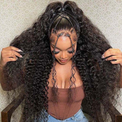 Kinky Curly Invisi-Drawstring Pre-Cut 360 Lace Glueless Wig With Bleached Knots Pre-Plucked Hairline