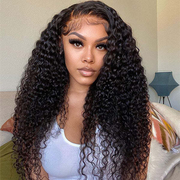 Kinky Curly Invisi-Drawstring Pre-Cut 360 Lace Glueless Wig With Bleached Knots Pre-Plucked Hairline