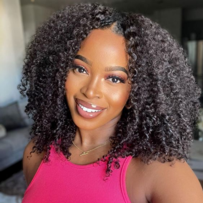 Afro Curly V Part Wig No Leave Out Thin Part Glueless Wigs Human Hair Wig