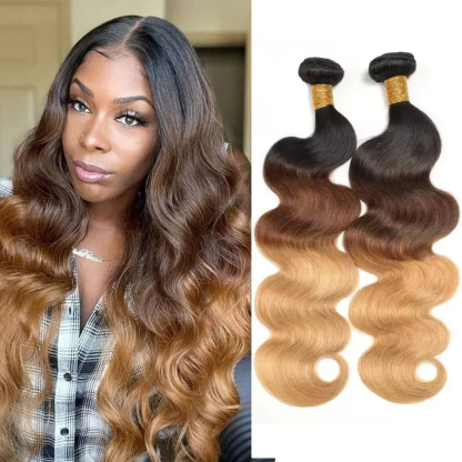  Hair 2 Bundles Ombre 1b/4/27 Color Body Wave Virgin Human Hair Extension