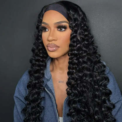  Natural Loose Deep Headband Wig Easy Slip-On Style 100% Human Hair Wig