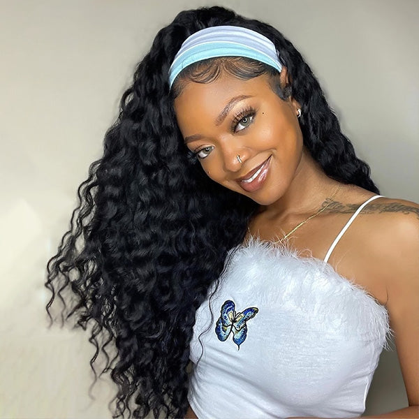  Natural Loose Deep Headband Wig Easy Slip-On Style 100% Human Hair Wig