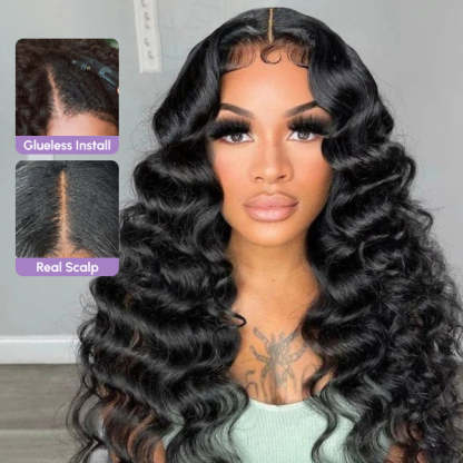 Loose Deep Elastic Drawstring Glueless V Part Wig With Pre-plucked Hairline