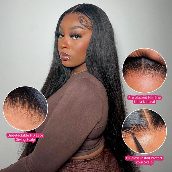 5x5 Ready to Wear Glueless Wig Pre Plucked Pre Bleached Knots Pre Cut HD Lace Front Upgrade Drawstring Human Hair Wigs for Beginner Friendly Flash Sale