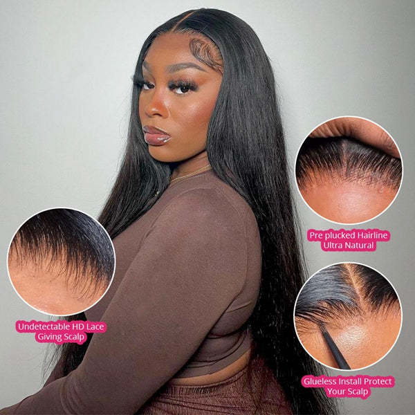 5x5 Ready to Wear Glueless Wig Pre Plucked Pre Bleached Knots Pre Cut HD Lace Front Upgrade Drawstring Human Hair Wigs for Beginner Friendly Flash Sale