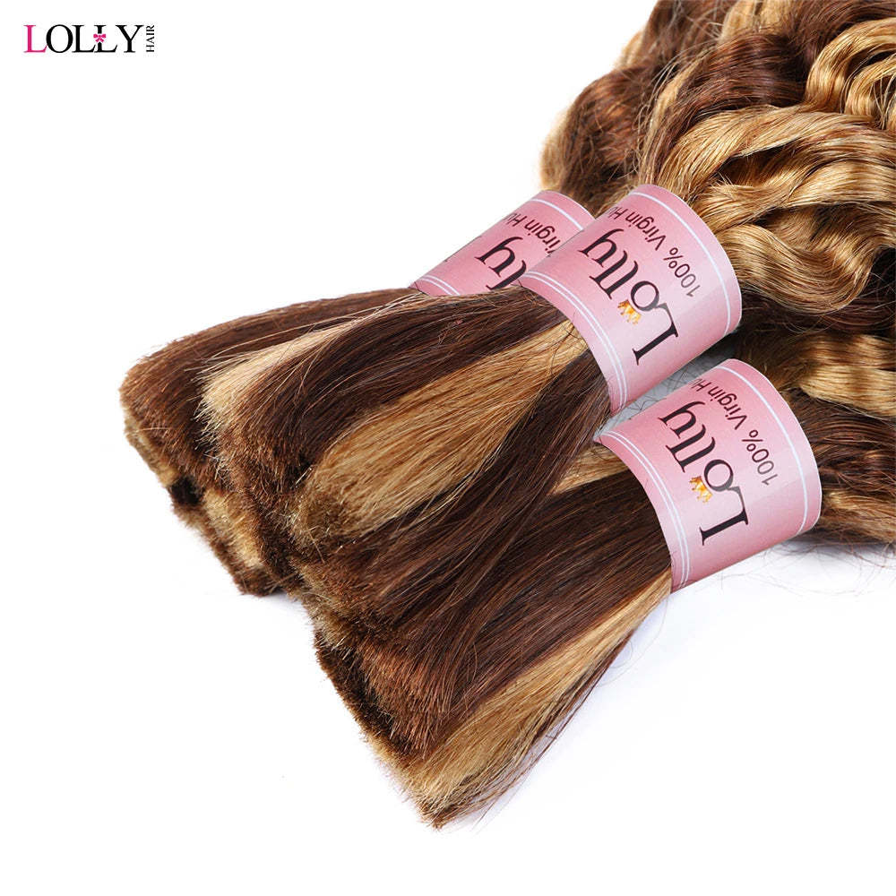 Highlight Bulk Human Hair For Braiding P4 27 Ombre Blonde Deep Wave Boho Braiding Human Hair Bundles No Weft Bundles