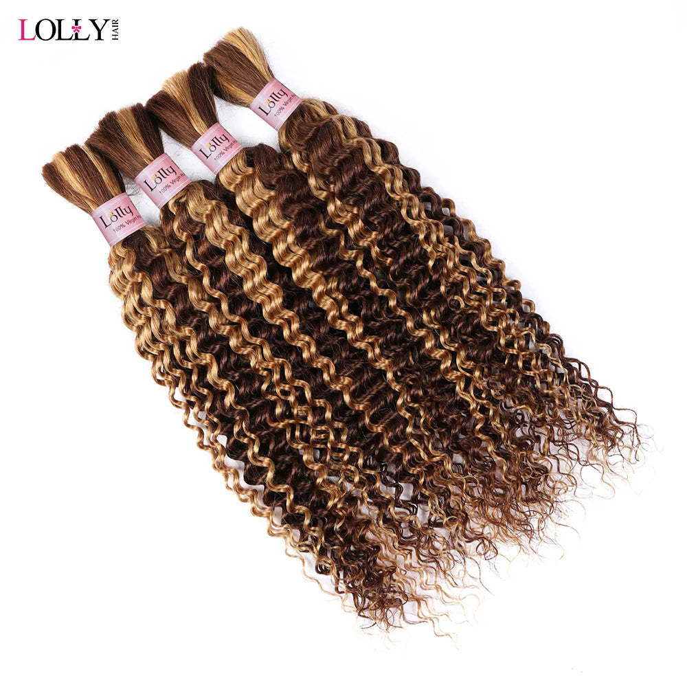 Highlight Bulk Human Hair For Braiding P4 27 Ombre Blonde Deep Wave Boho Braiding Human Hair Bundles No Weft Bundles