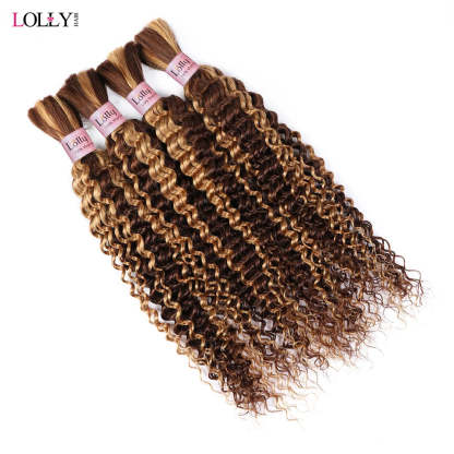 Highlight Bulk Human Hair For Braiding P4 27 Ombre Blonde Deep Wave Boho Braiding Human Hair Bundles No Weft Bundles