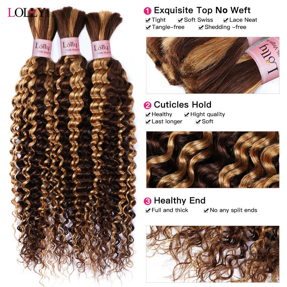 Highlight Bulk Human Hair For Braiding P4 27 Ombre Blonde Deep Wave Boho Braiding Human Hair Bundles No Weft Bundles