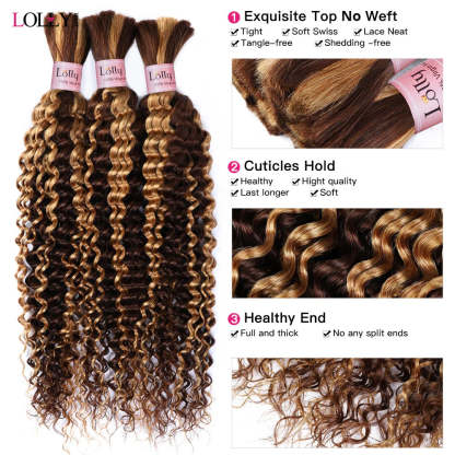 Highlight Bulk Human Hair For Braiding P4 27 Ombre Blonde Deep Wave Boho Braiding Human Hair Bundles No Weft Bundles