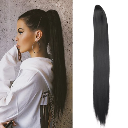 Straight Claws In Ponytail 100% Brazilian Human Hair Extensions Natural Black