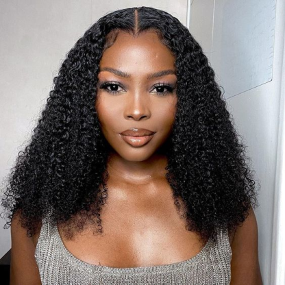  Kinky Curly Pre-Bleached Knots Elastic Drawstring Wear Go Wigs 7x5 HD Lace 100% Glueless Pre-cut Lace Closure Wigs