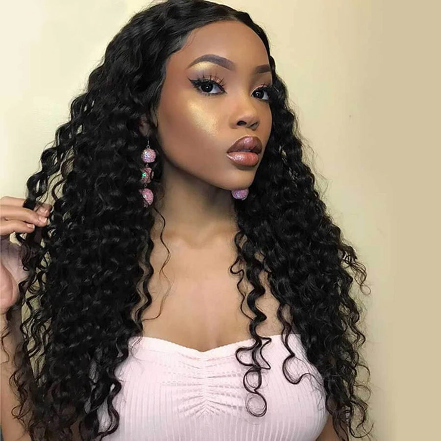 Deep Wave Human Hair 4x4 Lace Closure Wig Pre Plucked Remy Wigs with Baby Hair