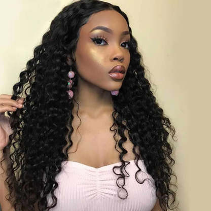 Deep Wave Human Hair 4x4 Lace Closure Wig Pre Plucked Remy Wigs with Baby Hair