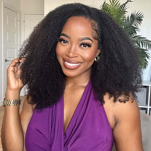 3 In 1 Half Wig | Afro Curly Flexible Fit Half Wig With Drawstring Natural Hairline Beginner Friendly