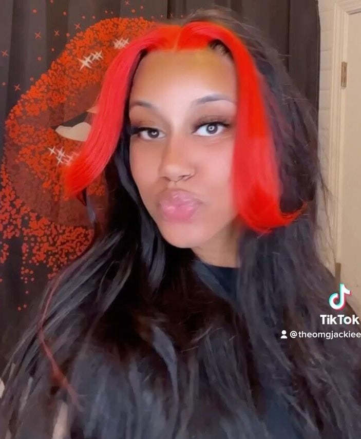 Skunk Stripe Green/ Red & Black Color Body Wave 13x4 Lace Frontal Wigs For Women