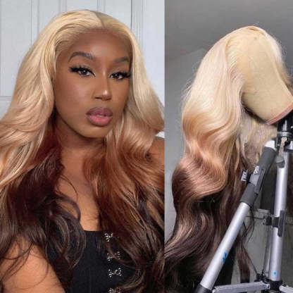 Ombre 613 Brown 13x4 Lace Frontal Wig Straight & Body Wave Preplucked Human Hair Lace Front Wigs