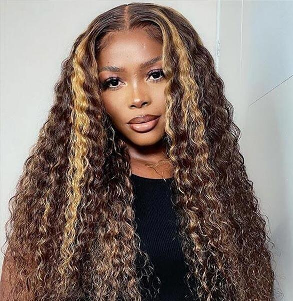 Water Wave 4/27 Highlight Wear Go Glueless Wig Pre-cut Lace Wig 7x5 HD Lace Wig Preplucked with Natural Hairline