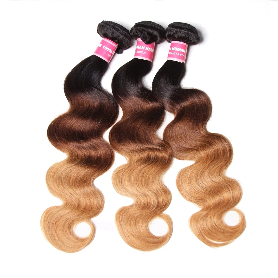 WIGARI 1b/4/27 Body Wave 3 Bundles with 4x4 lace Closure Human Hair