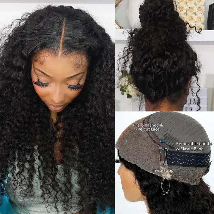 Invisible Strap 360 Lace Bleached Knot Pre-Cut Lace Water Wave Wig