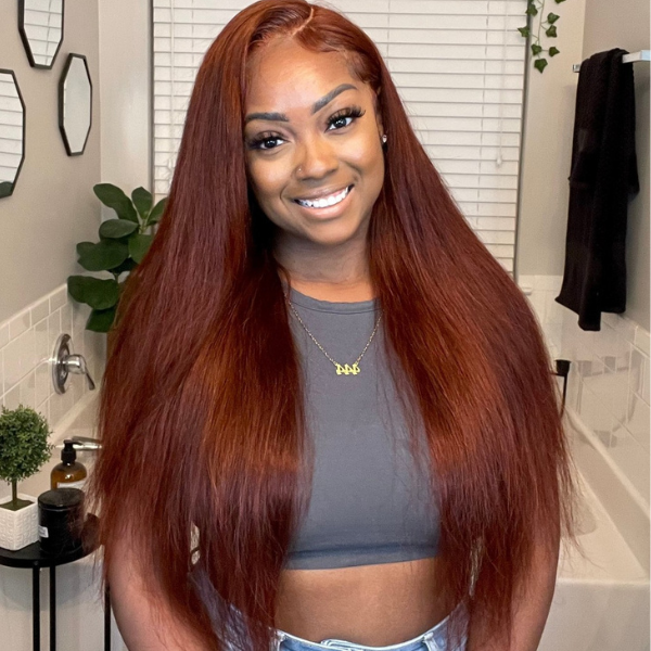Autumn Vibe Reddish Brown Colored Lace Front Wigs Straight and Body Wave Human Hair Wigs