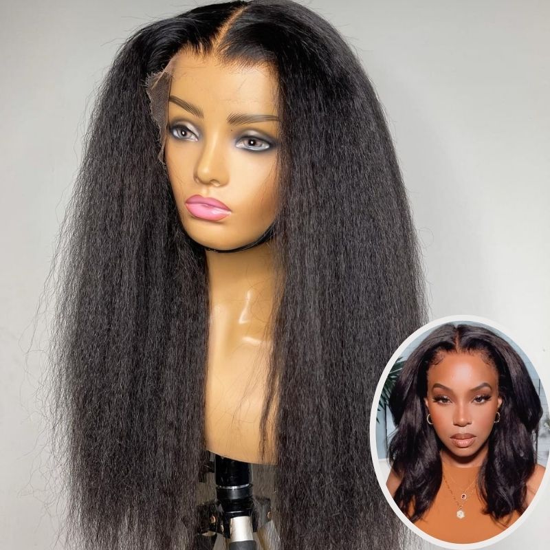 Preplucked Kinky Straight 5x5 HD Lace Closure Wigs Brazilian Virgin Human Hair Natural Black